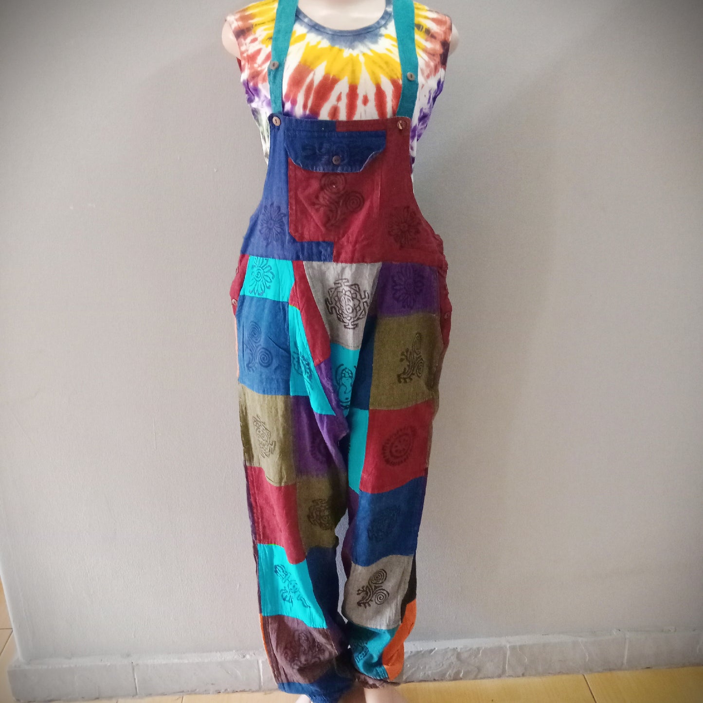 Patchwork harem dungaree